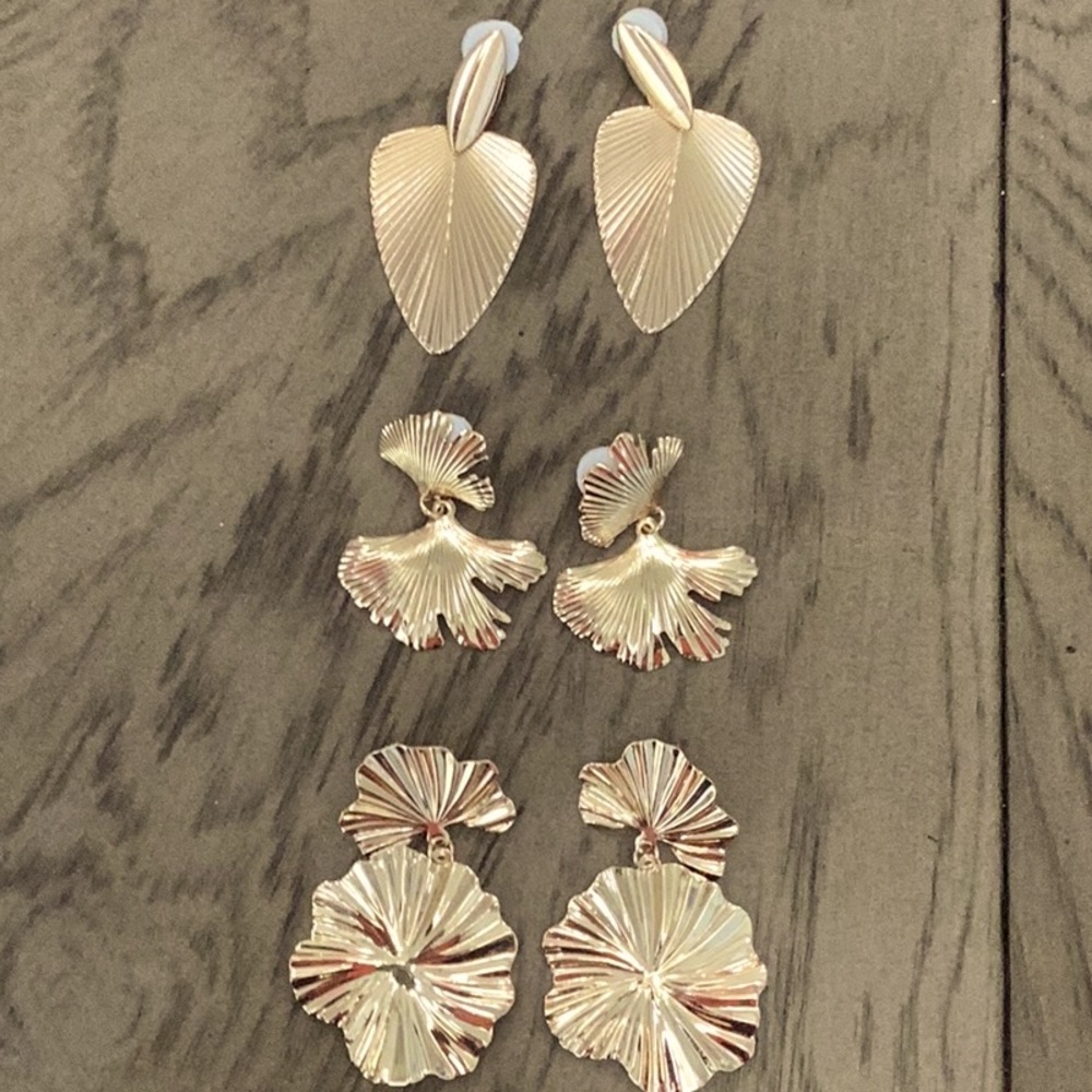 New Three pairs of Gold Earrings. Lightweight on your ears.